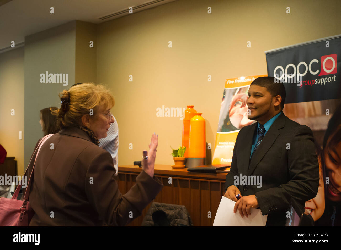 Job seekers attend a job fair at midtown in New York Stock Photo