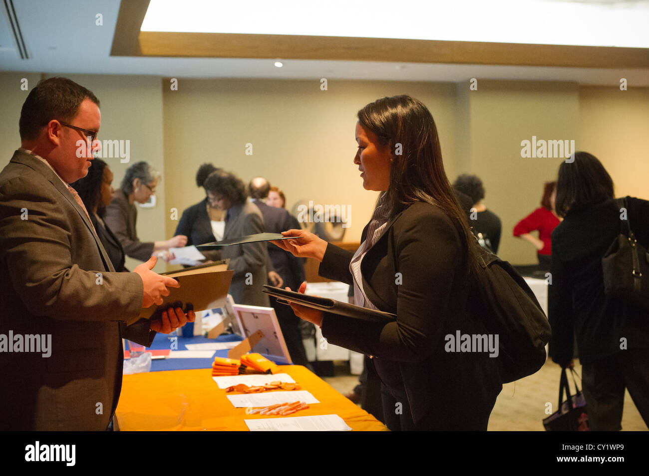 Job seekers attend a job fair at midtown in New York Stock Photo