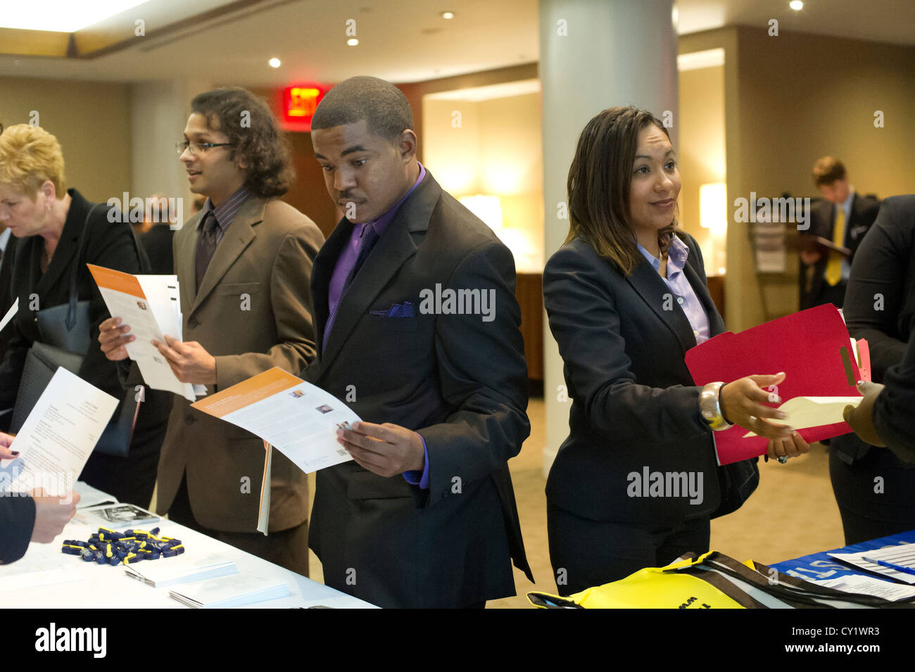 Job seekers attend a job fair at midtown in New York Stock Photo