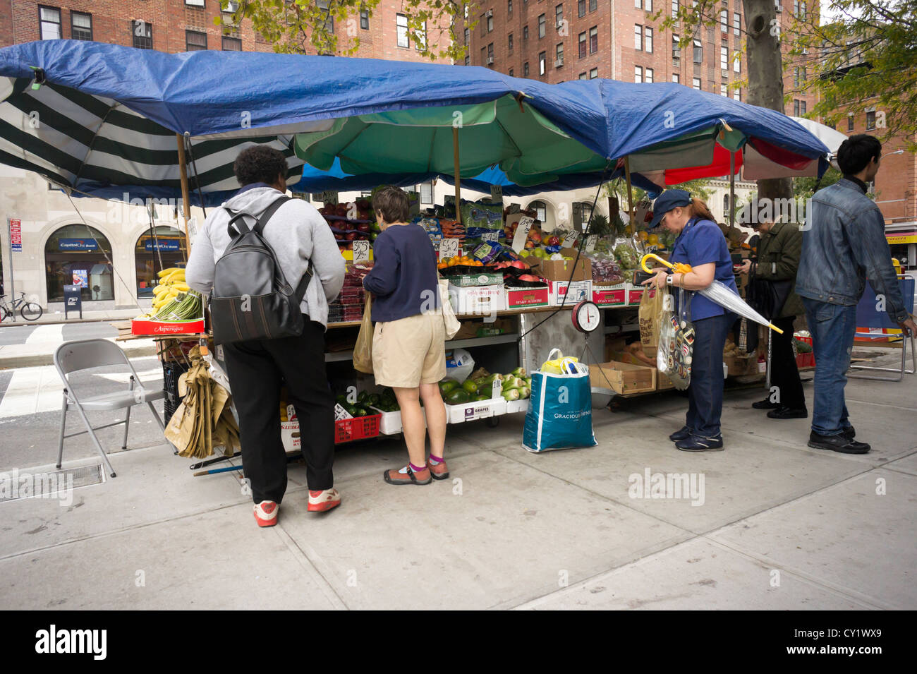 A fruit and vegetable stand in the Chelsea neighborhood of New York on