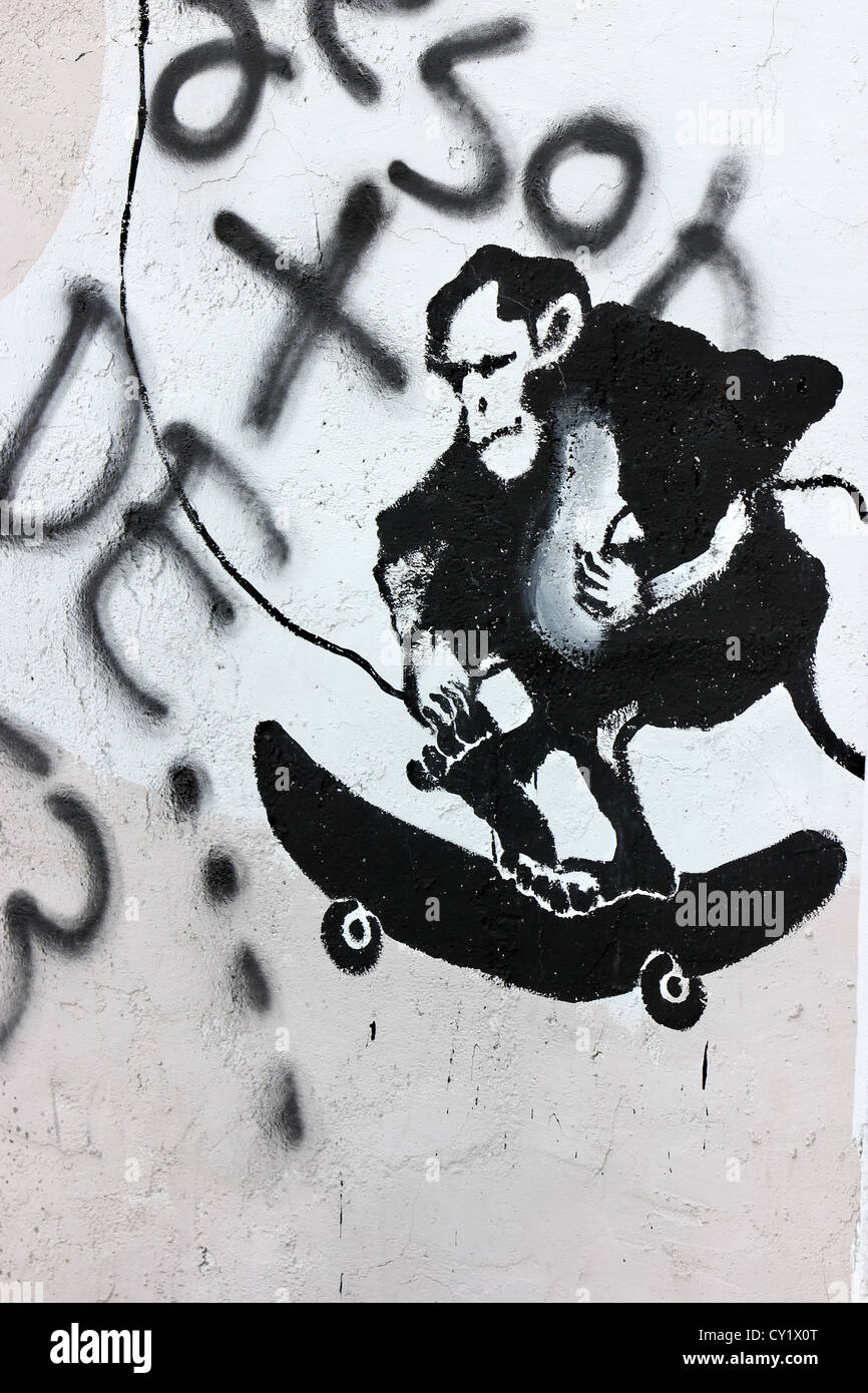 black stencil on white wall, skatepark street wall, art, graffiti, murals,  skateboarding, wall paintings, photoarkive Stock Photo - Alamy