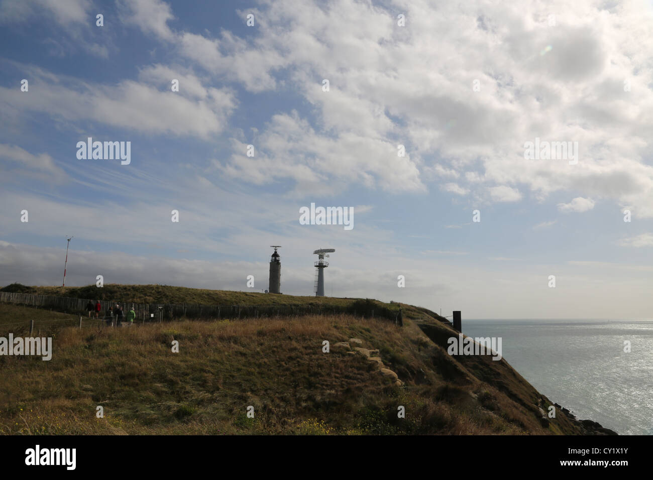 Cap Gris Nez Cote d'opale Pas de Calais France Lighthouse, Radar Tower And Weather Station Stock Photo