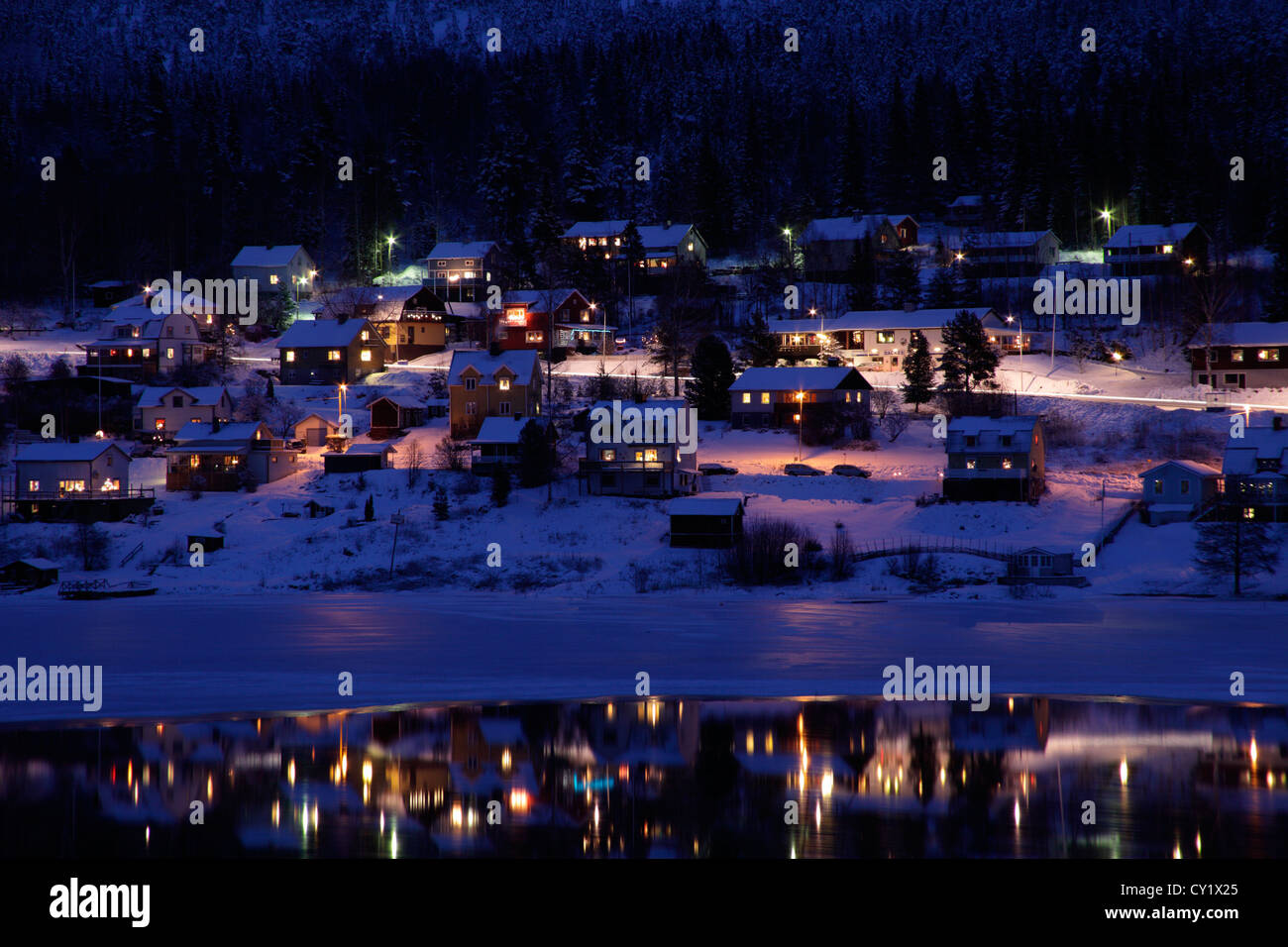 There are lights in every window in this Swedish village at Christmas