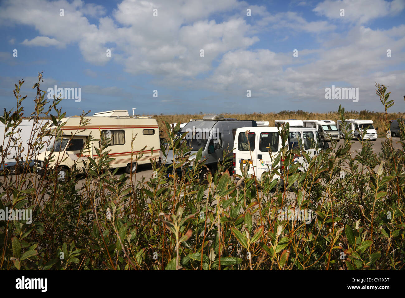 Cap Gris Nez Cote d'opale Pas de Calais France Caravans And Mini Buses In Car Park Stock Photo