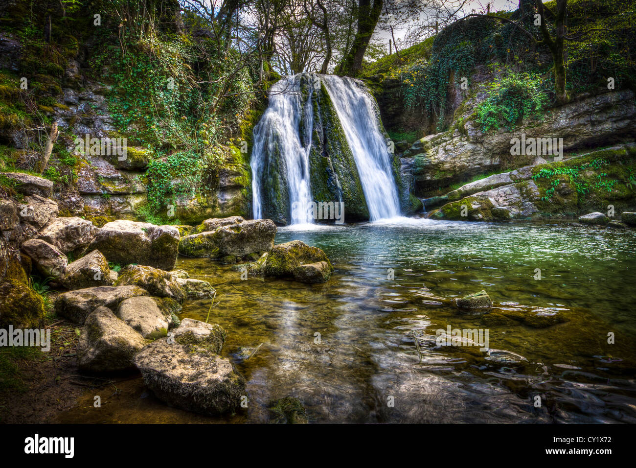 Waterfall called Janet's Foss near Malham in the Yorkshire Dales. Stock Photo