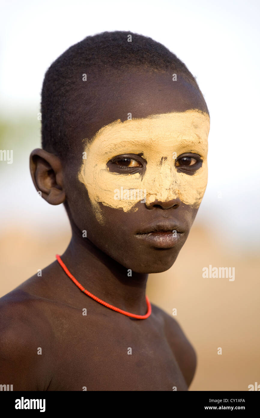 Young boy of the Karo tribe, Omo River Valley, Ethiopia Stock Photo