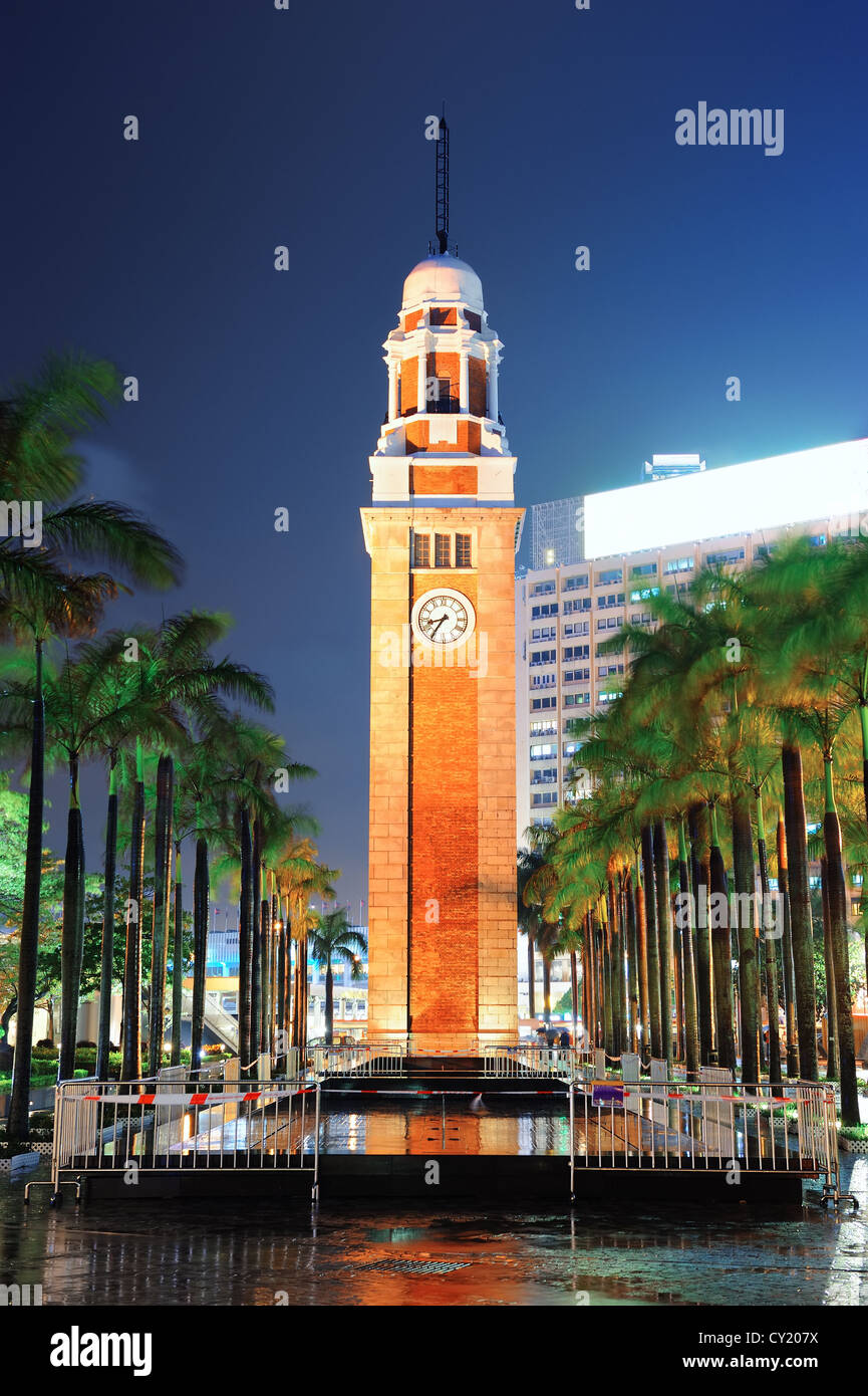 Clock tower in Hong Kong at night Stock Photo Alamy