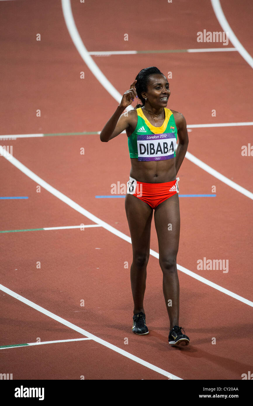 Tirunesh Dibaba (ETH) wins the gold medal in the women's 10000m at the Olympic Summer Games, London 2012 Stock Photo