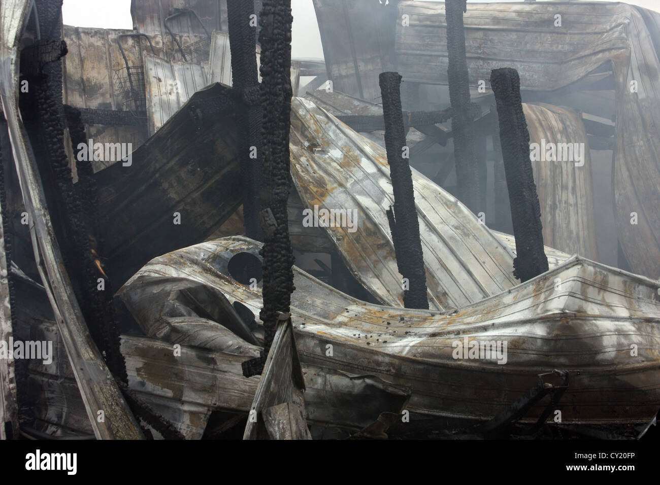 Remains of the roof of a collapsed building from a fire Stock Photo - Alamy