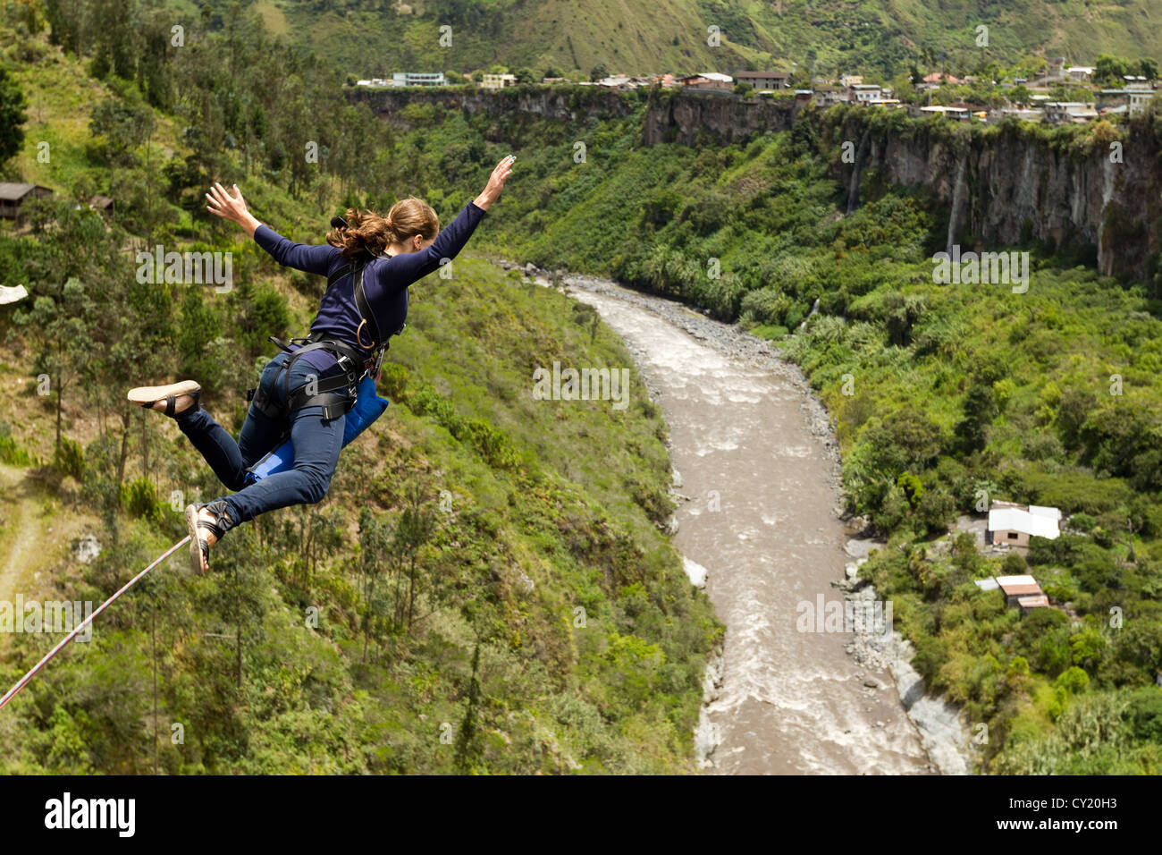 Bungee Jump Sequence In Banos De Agua Santa Ecuador San Francisco Bridge Stock Photo