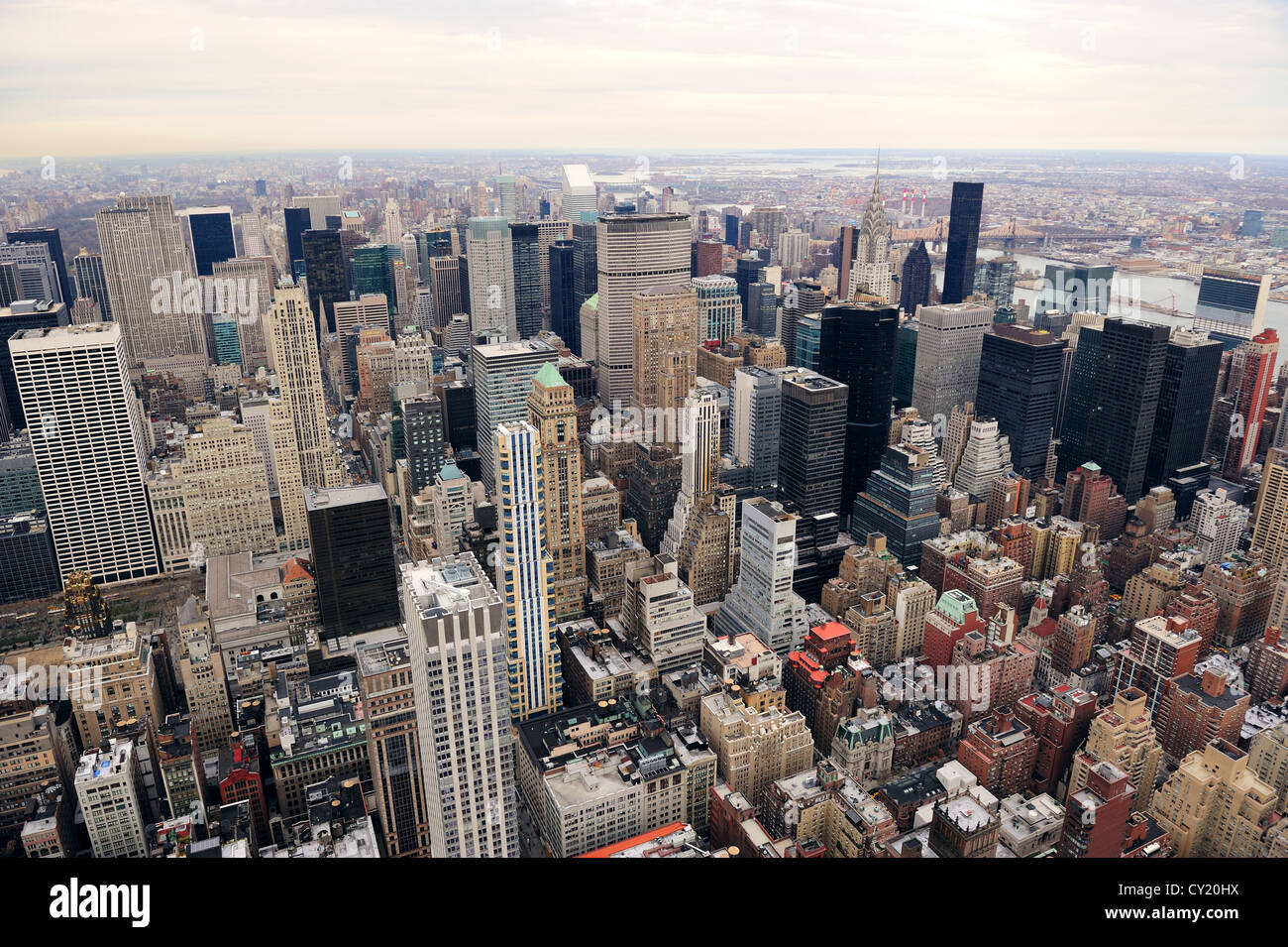 Manhattan skyline with New York City skyscrapers aerial view Stock ...