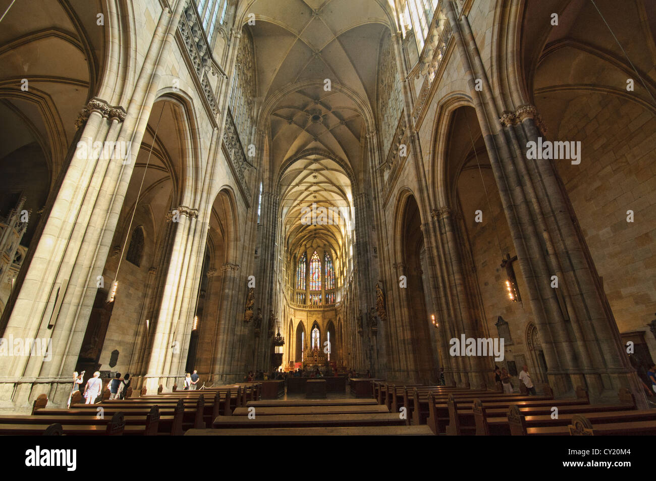 the massive interior of St Vitus Cathedral at Prague Castle, Prague ...
