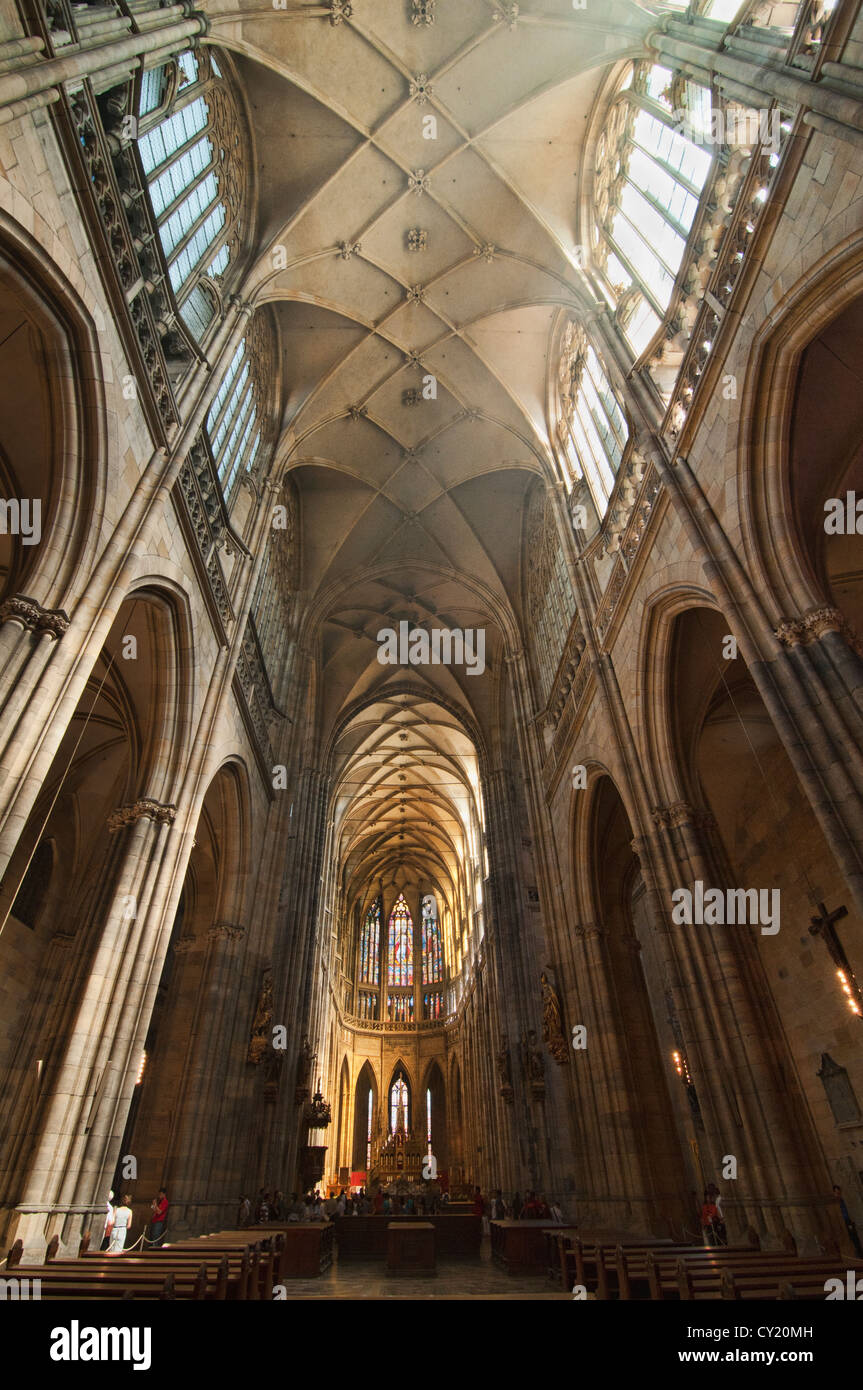 the massive interior of St Vitus Cathedral at Prague Castle, Prague ...