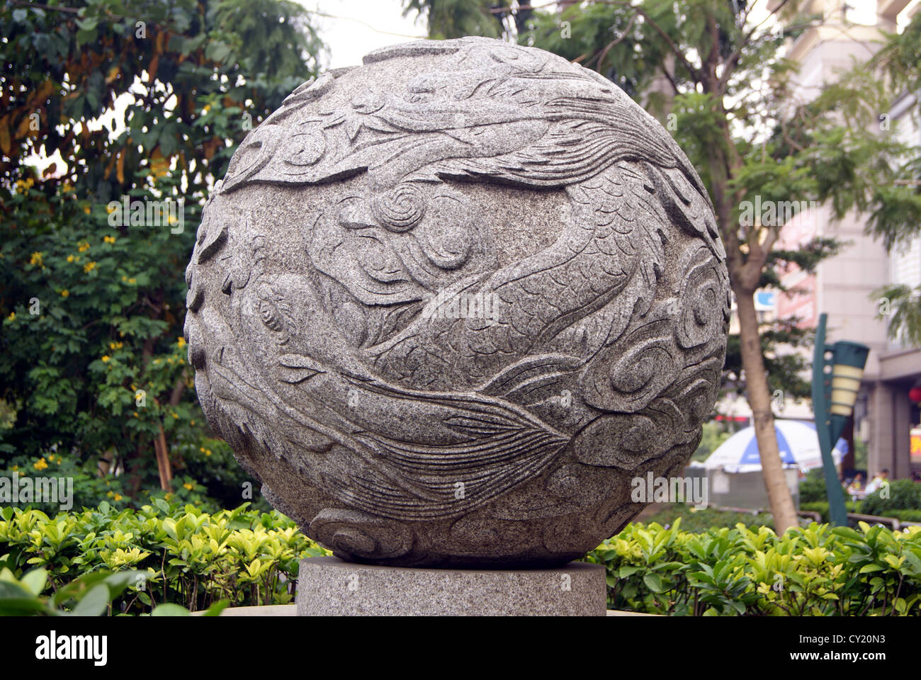 Ball of sculpture, urban landscape sculpture Stock Photo