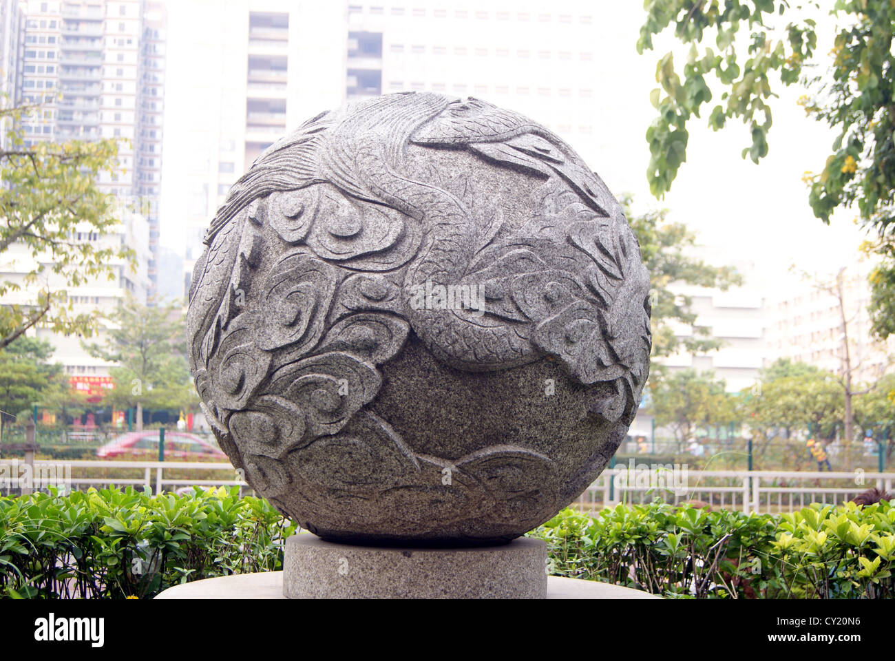 Ball of sculpture, urban landscape sculpture Stock Photo