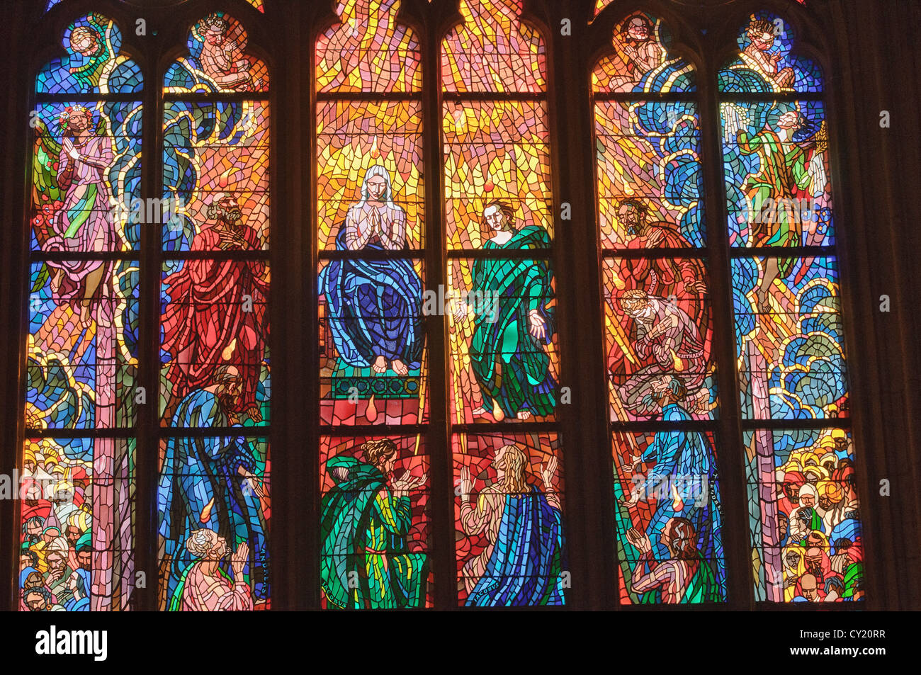 stained glass windows inside of St Vitus Cathedral at Prague Castle, Prague, Czech Republic Stock Photo