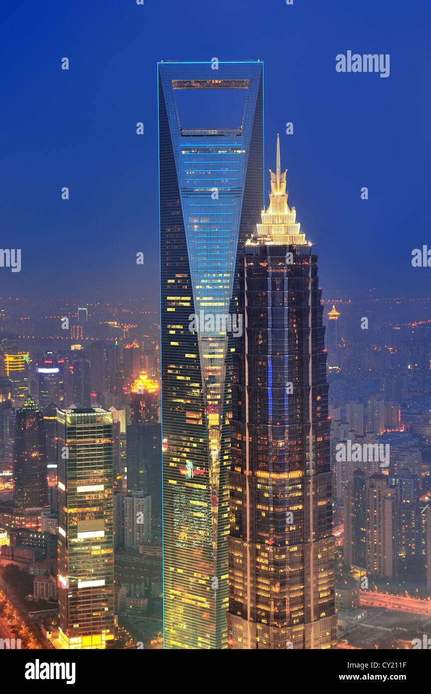 Shanghai aerial view with urban architecture at dusk Stock Photo