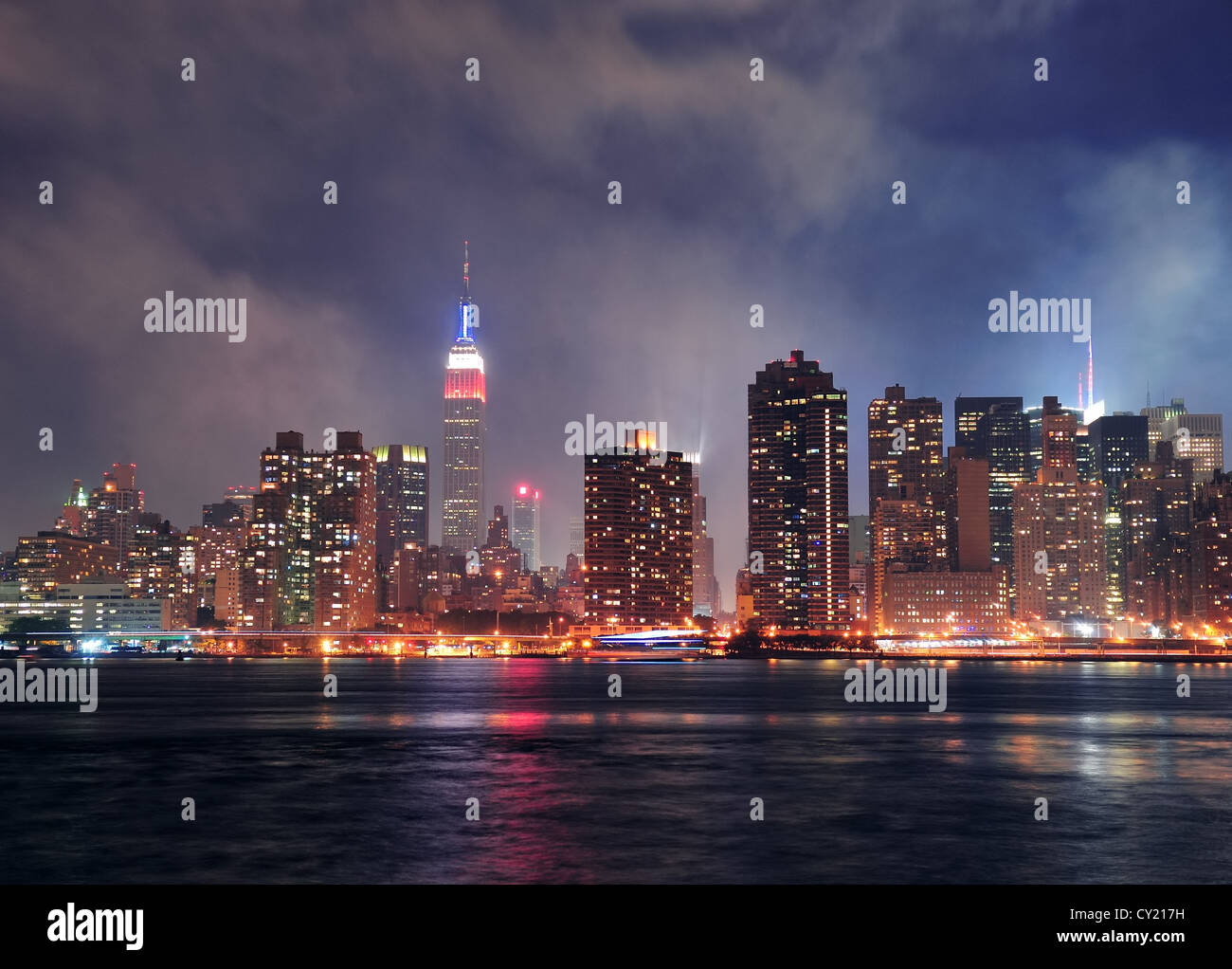 New York City Manhattan midtown panorama at dusk with skyscrapers