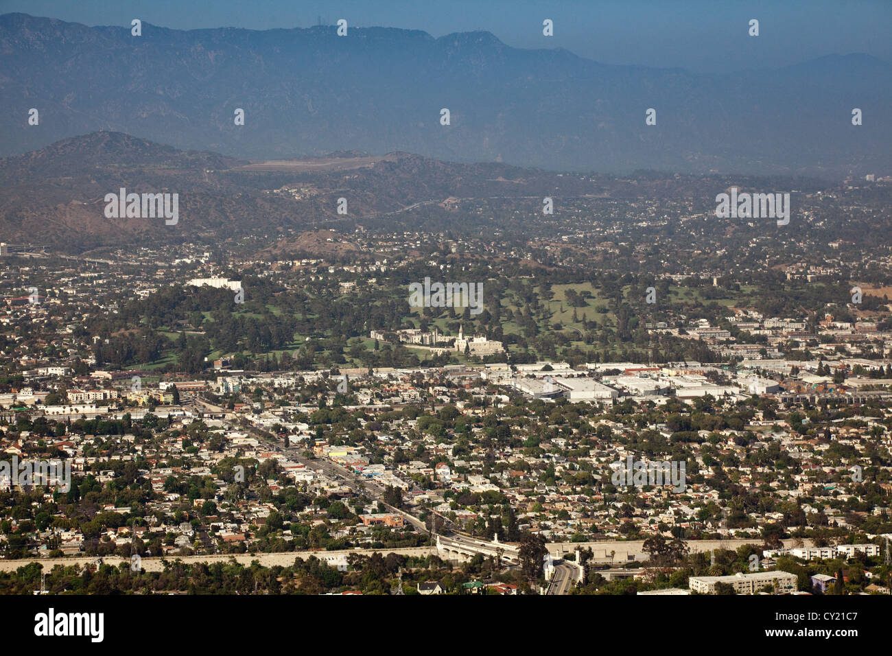 Looking across to Forest Lawn Memorial Park, Glendale. Stock Photo