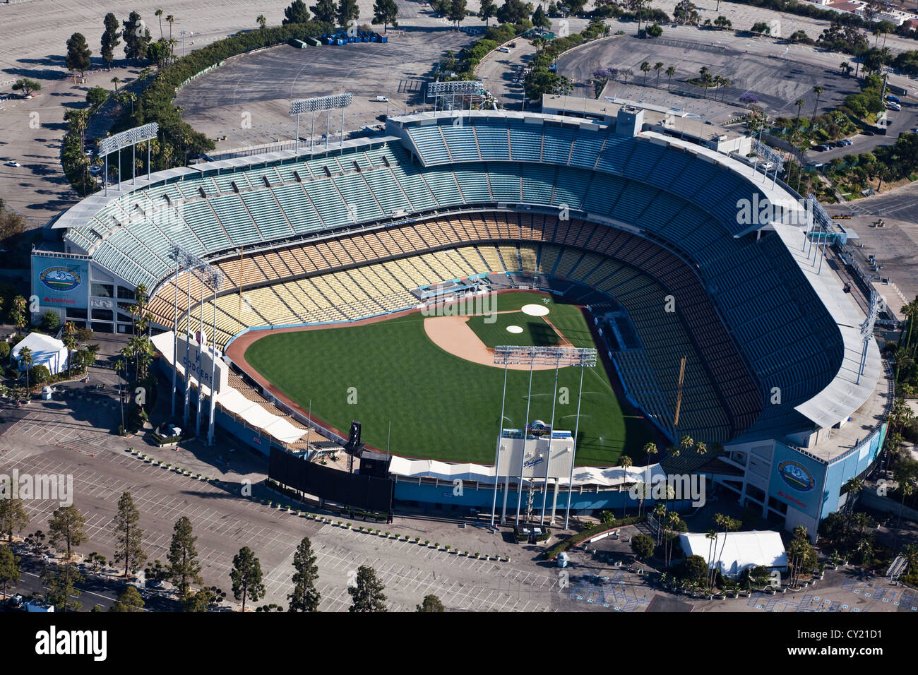 The massive Dodger Stadium has the largest seating capacity in the world. Stock Photo