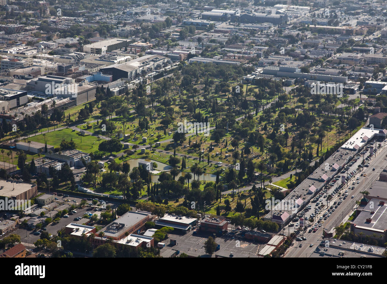View across Hollywood Forever Cemetery in Los Angeles a legendary resting place for the famous. Stock Photo