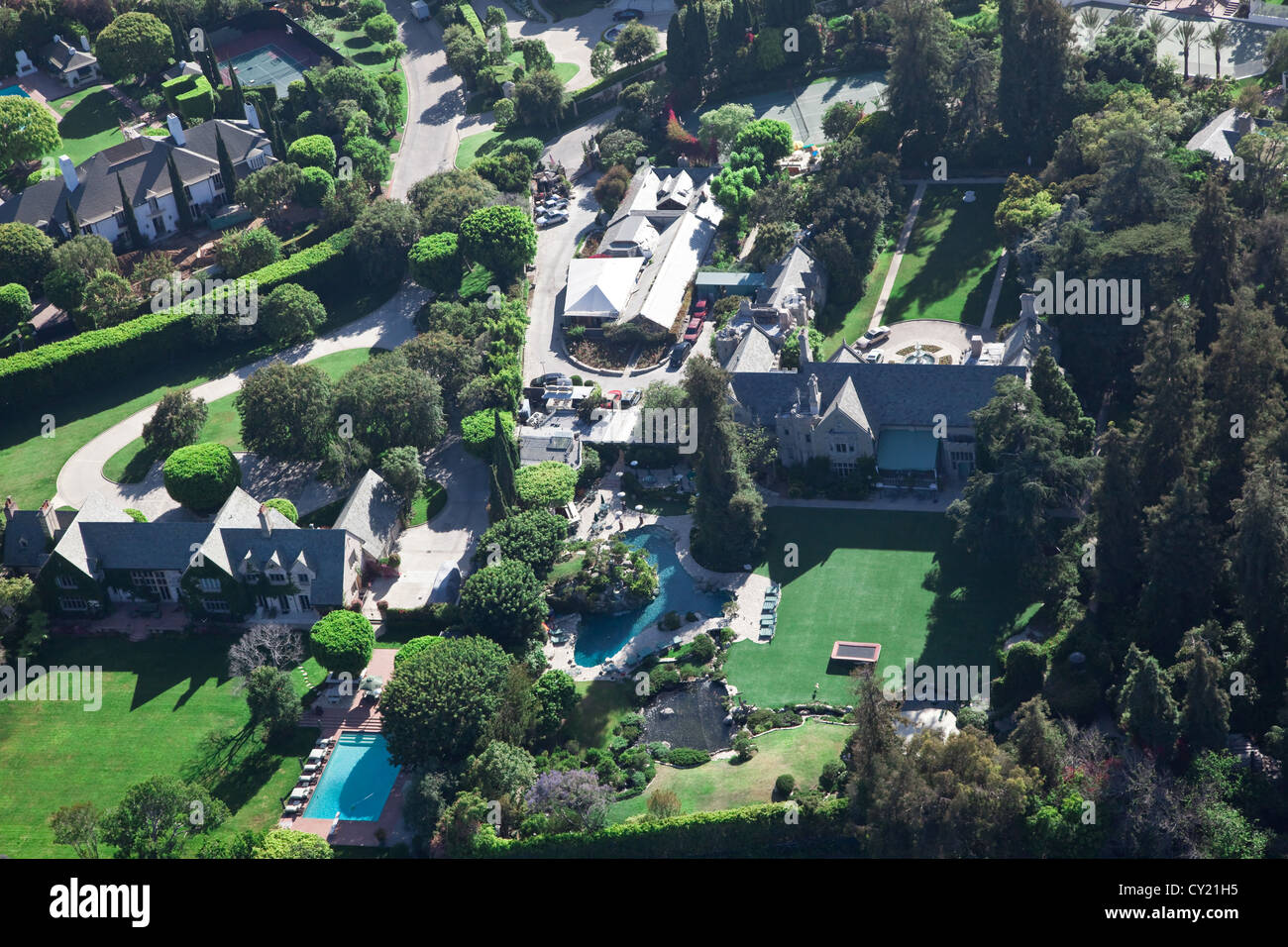 Just off Sunset Boulevard is the Playboy Mansion in the luxurious Holmby Hills region of Los