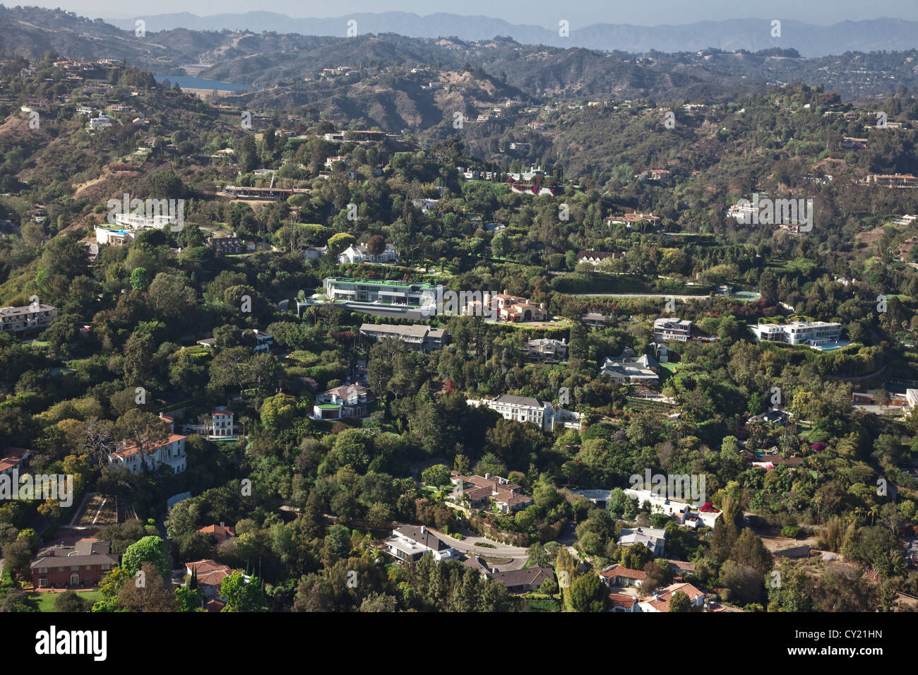 Luxurious homes in the Holmy HIlls district of Los Angeles, California. Stock Photo