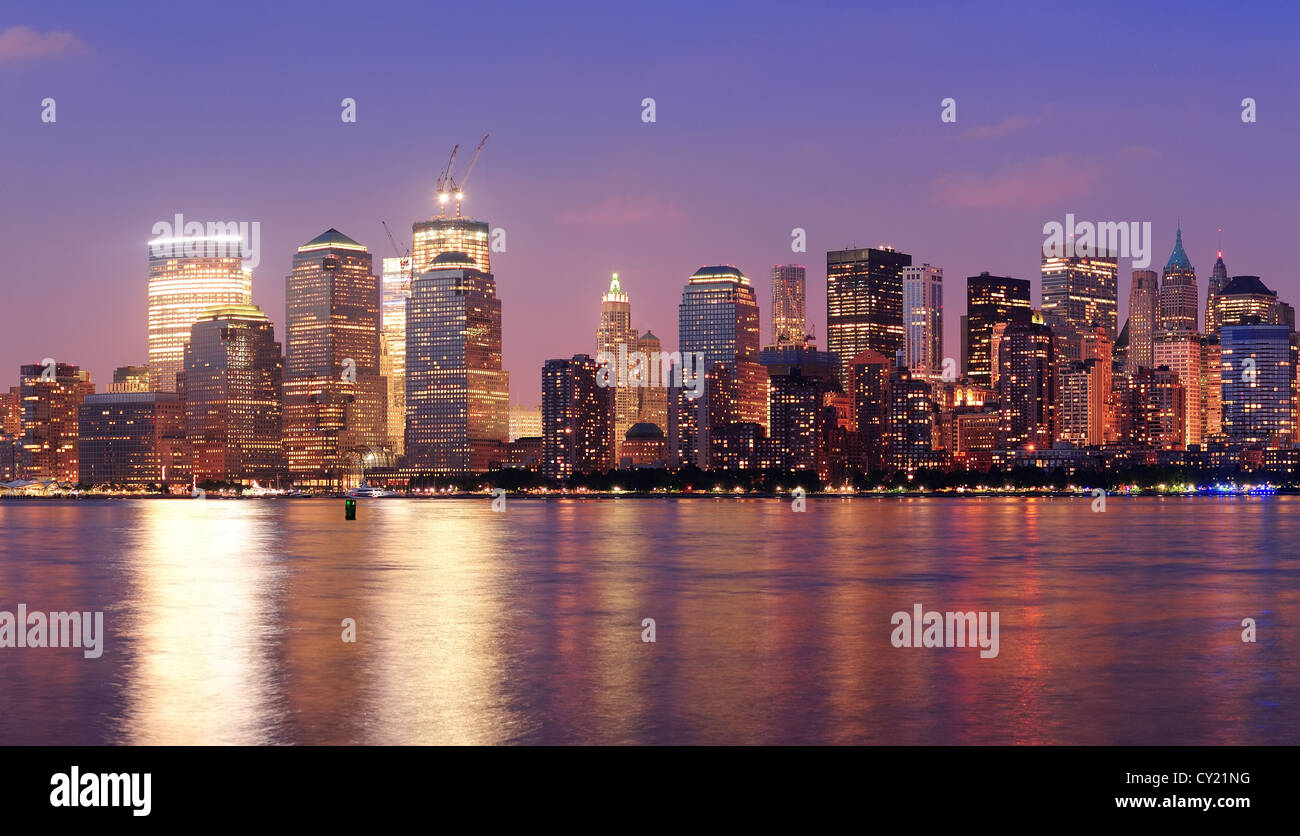 New York City Manhattan downtown skyline at dusk with skyscrapers ...
