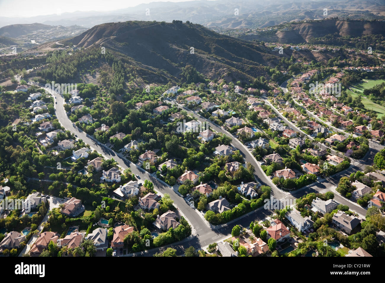 Aerial view of the neat suburb of Calabasas, Los Angeles, California Stock Photo