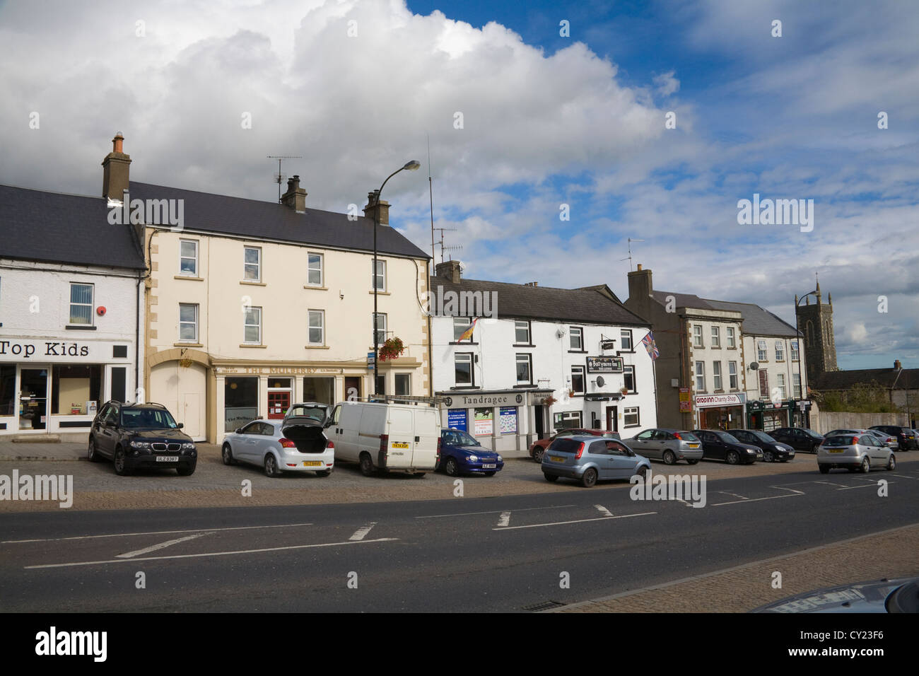 Tandragee County Armagh Northern Ireland Ballymore Inn and St Mark's Church in main street of