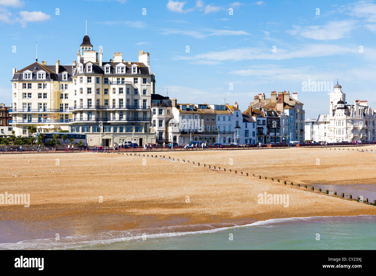 Eastbourne beach and seafront as seen from the pier, East Sussex England UK Stock Photo