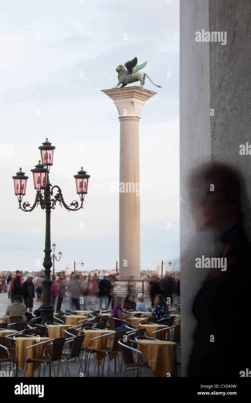 Winged lion column in the Piazzetta di San Marco viewed from the Procuratie Nuove, Venice Stock Photo