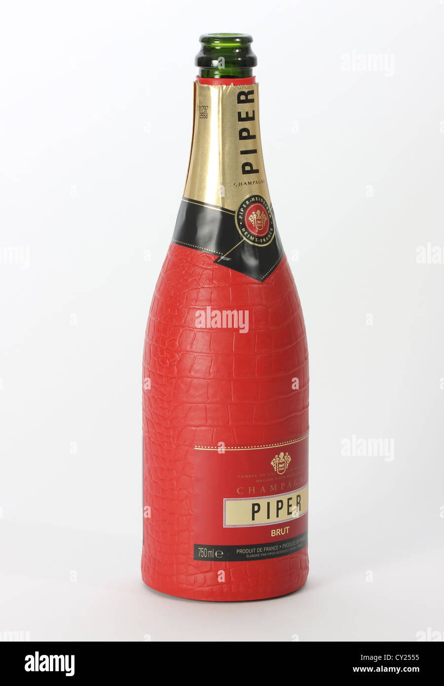 red champagne bottle on white background, studio shot, still - life