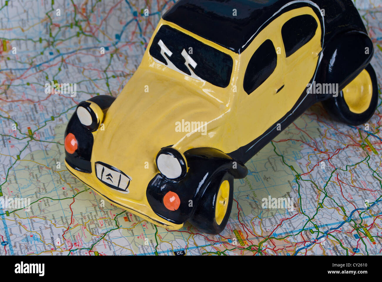 Model Citroen 2CV Dolly on a road map Stock Photo