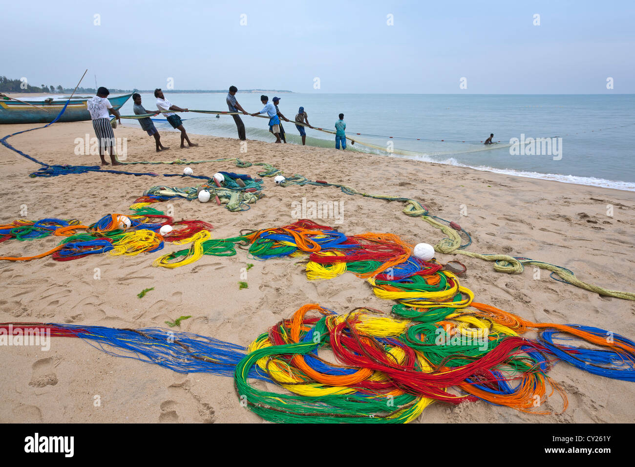 Fishermen pulling the net. Arugam Bay. Sri Lanka Stock Photo