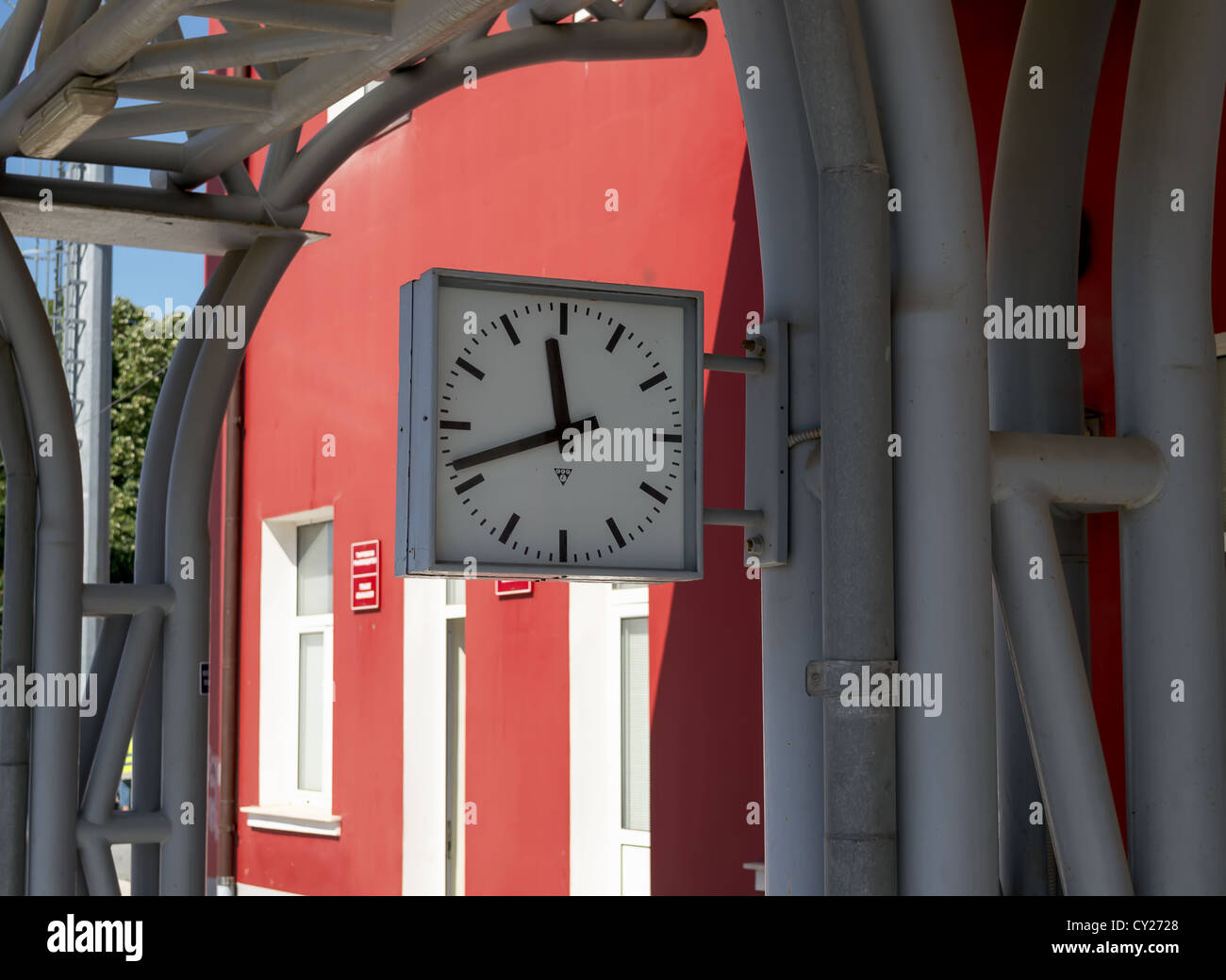 Railway station clock on a platform closeup Stock Photo Alamy