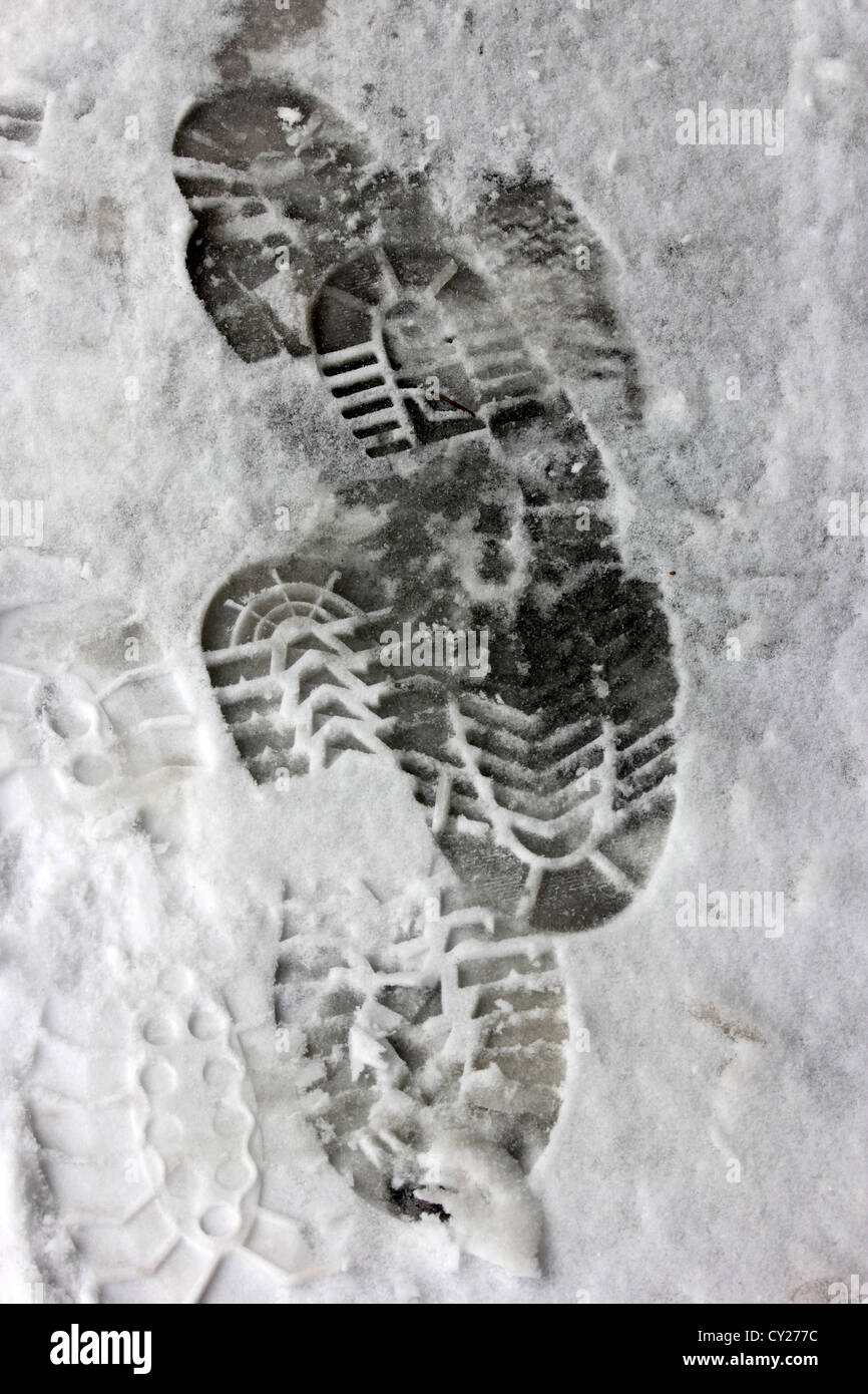 footsteps in snow, tracks in snow, traces in snow, winter, photoarkive Stock Photo