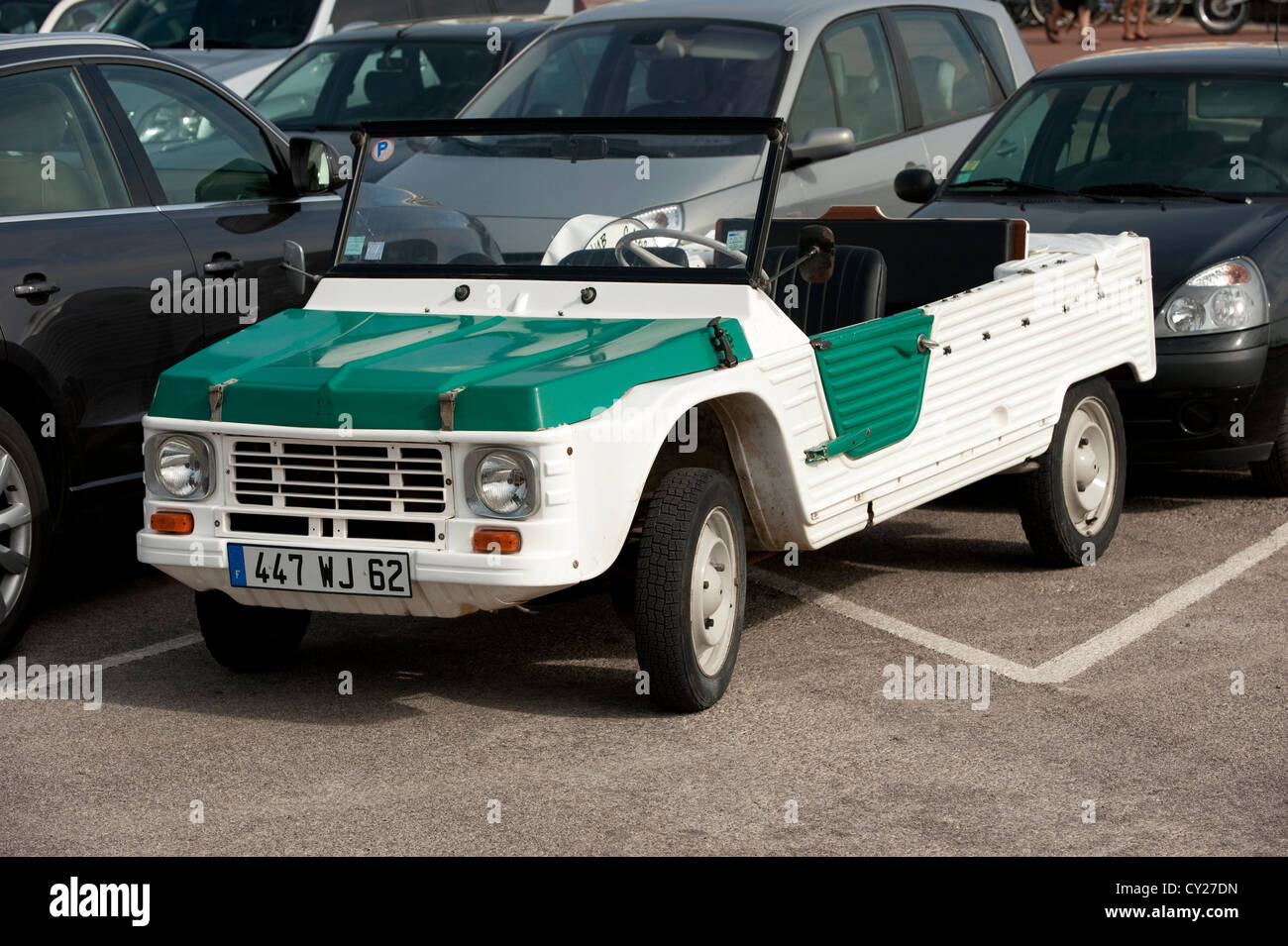 Open Top White and Green buggy truck Le Touquet France Europe Stock Photo
