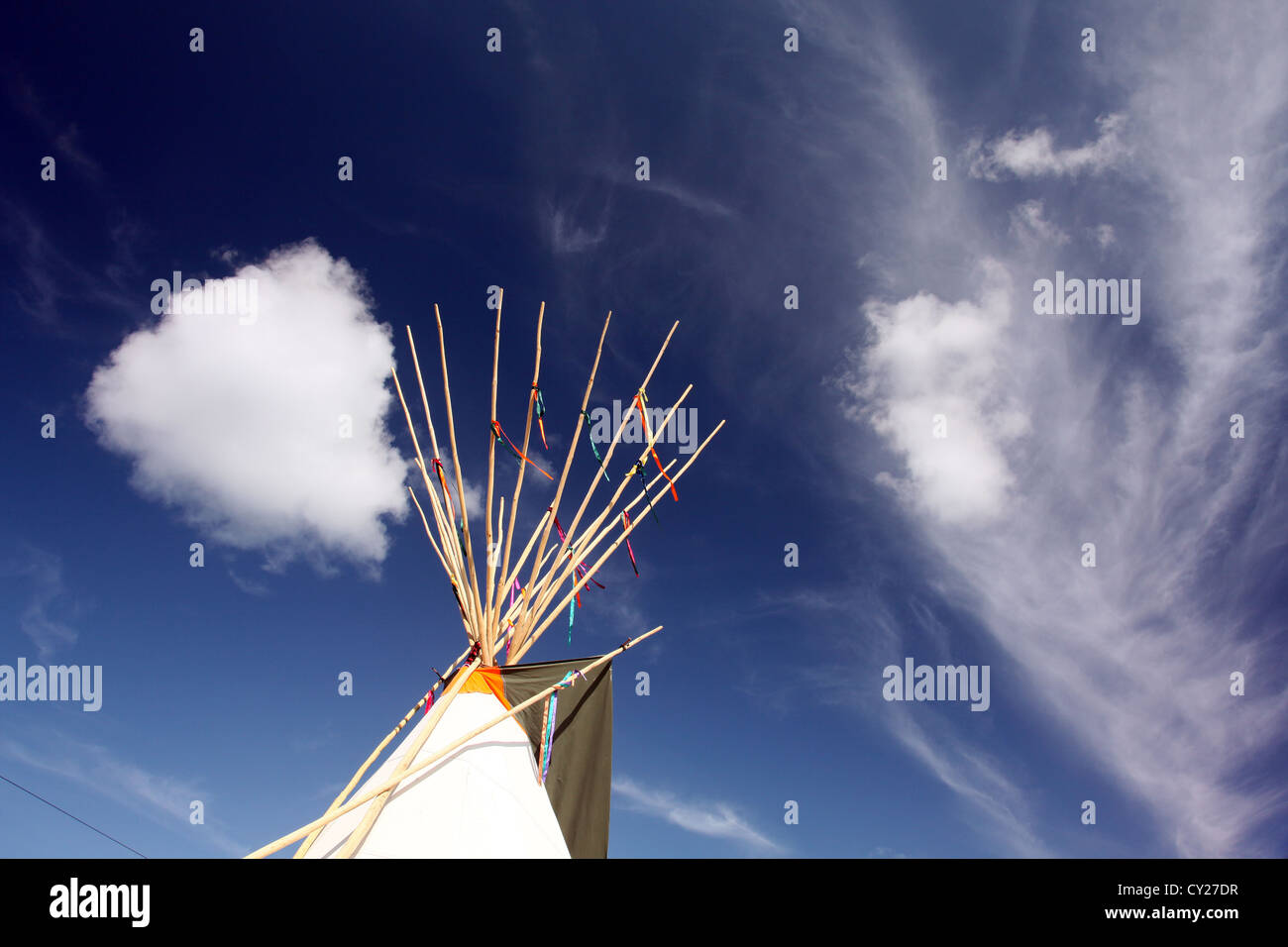 A modern version of a traditional teepee for sale at the RHS Malvern Show, Worcestershire, England, UK Stock Photo