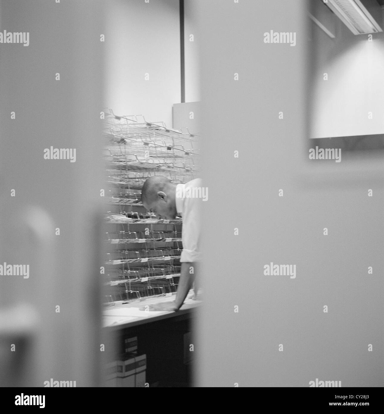 black and white business tired frustrated server room Licensefree except ads and outdoor billboards Stock Photo