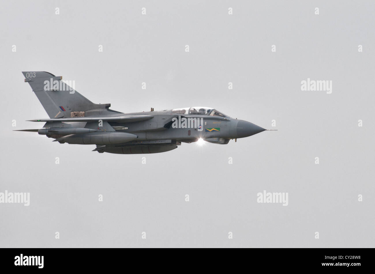 Panavia Tornado GR4A ZA369 / 003  from Royal Air Force 15 Squadron RAF Lossiemouth makes a high speed pass while displaying Stock Photo