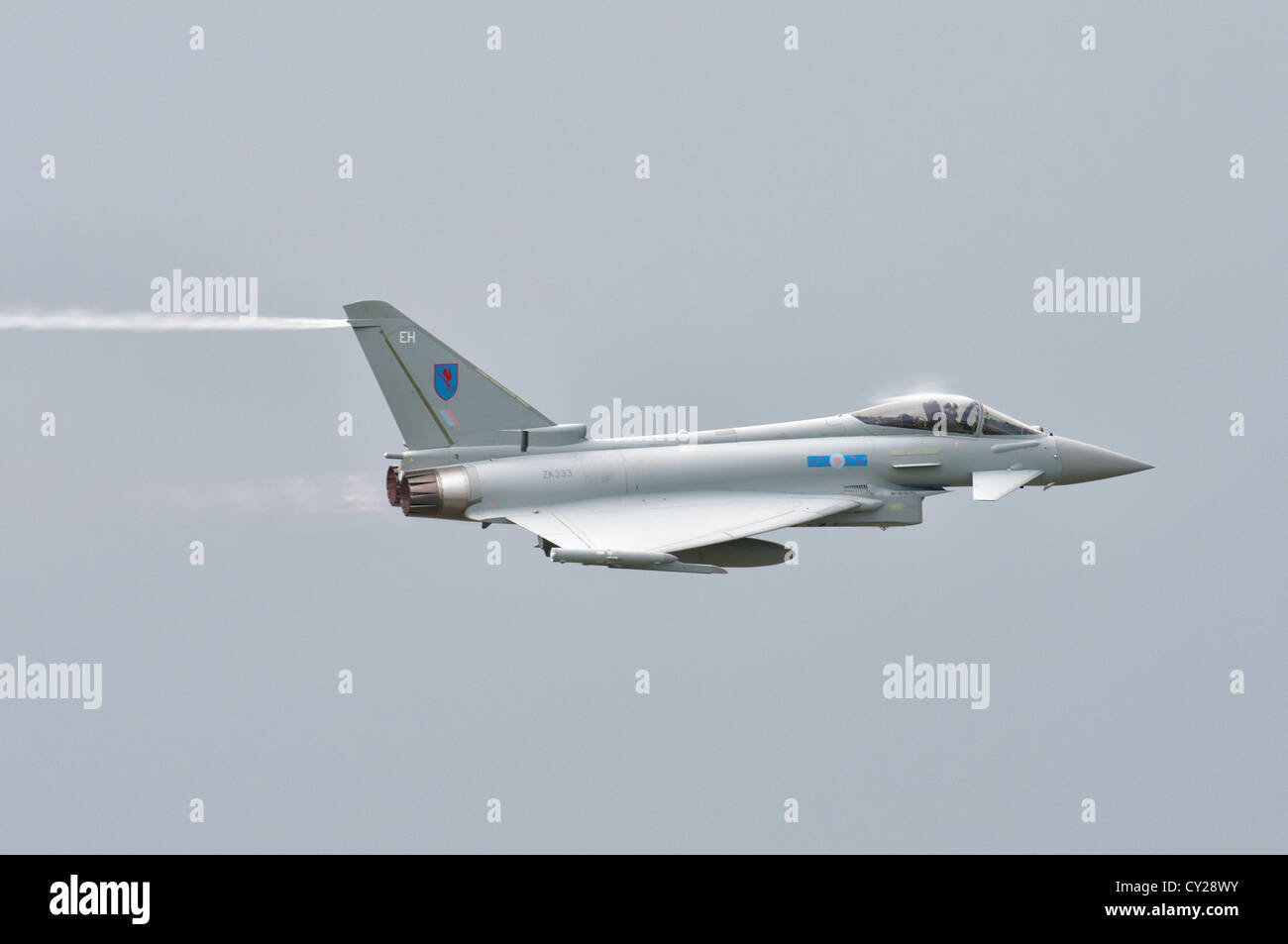 Eurofighter Typhoon FGR4 ZK333 from RAF Leuchars Royal Air Force station performs a high speed pass at the 2012 RIAT Stock Photo