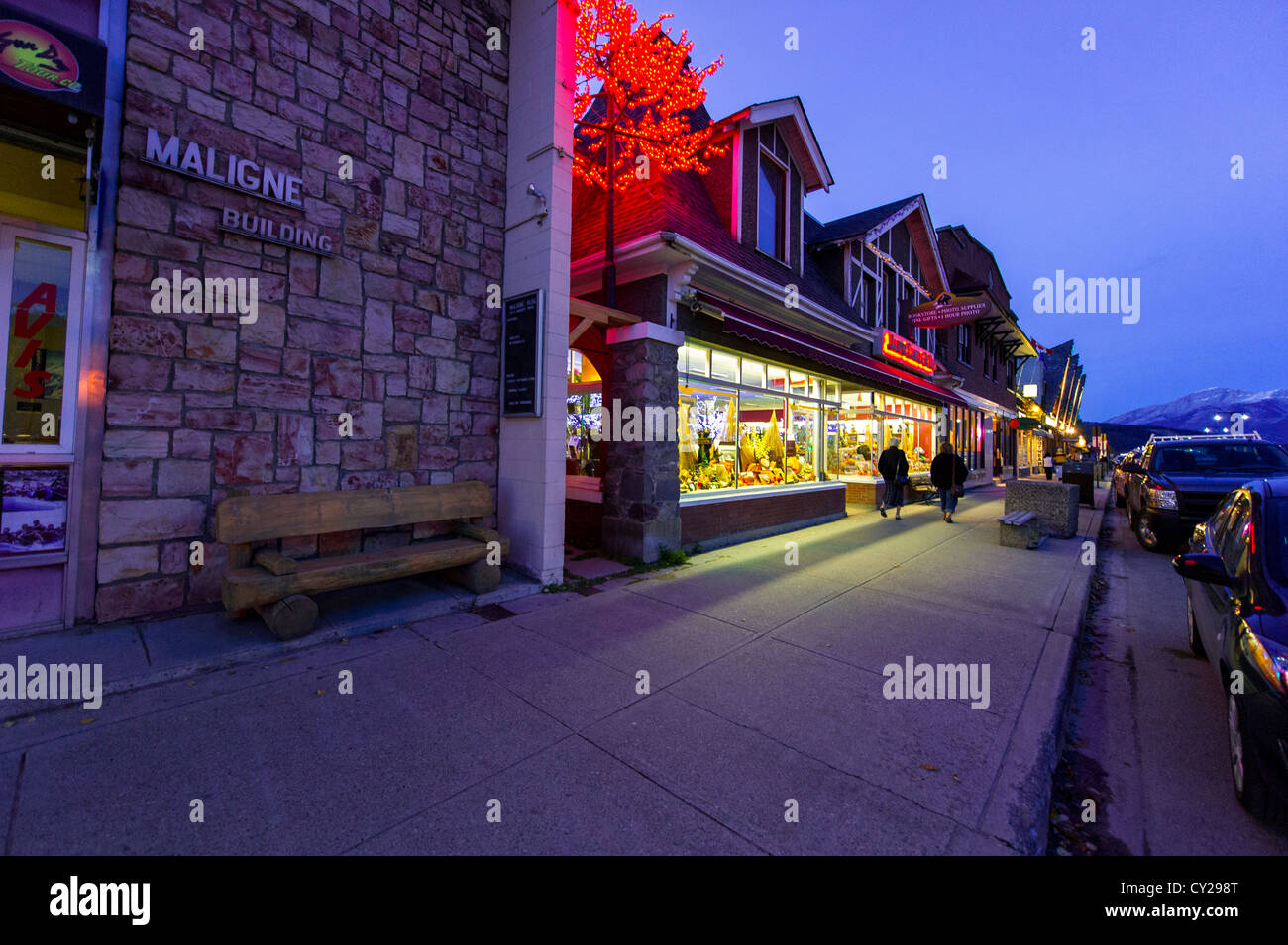 Main Street at night, Jasper Alberta Canada Stock Photo Alamy