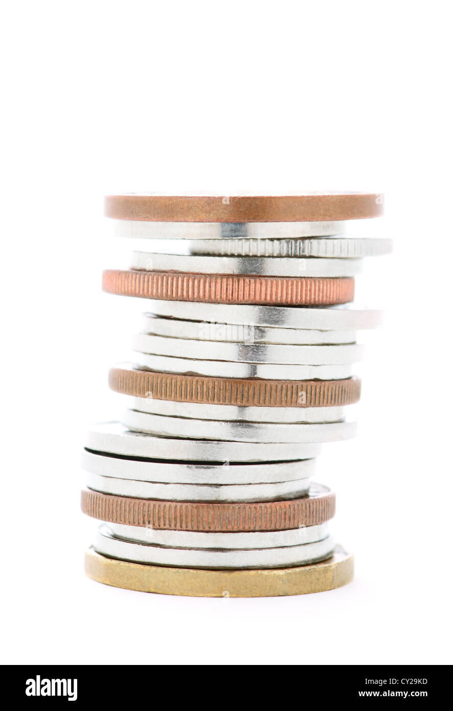 A stack of silver and bronze coins isolated on white Stock Photo - Alamy