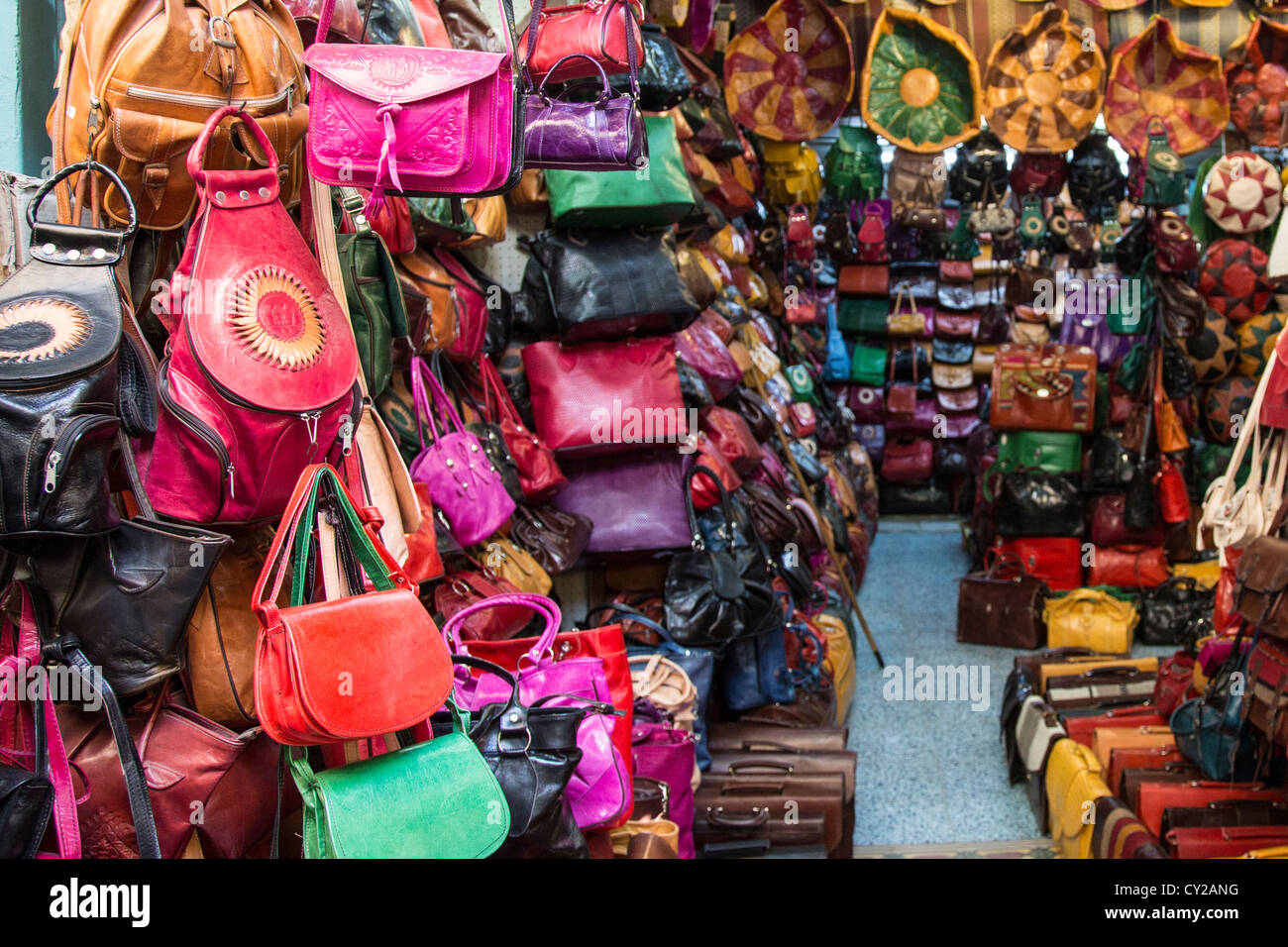 Leather hanbags, Tunis Medina, Tunis, Tunisia Stock Photo