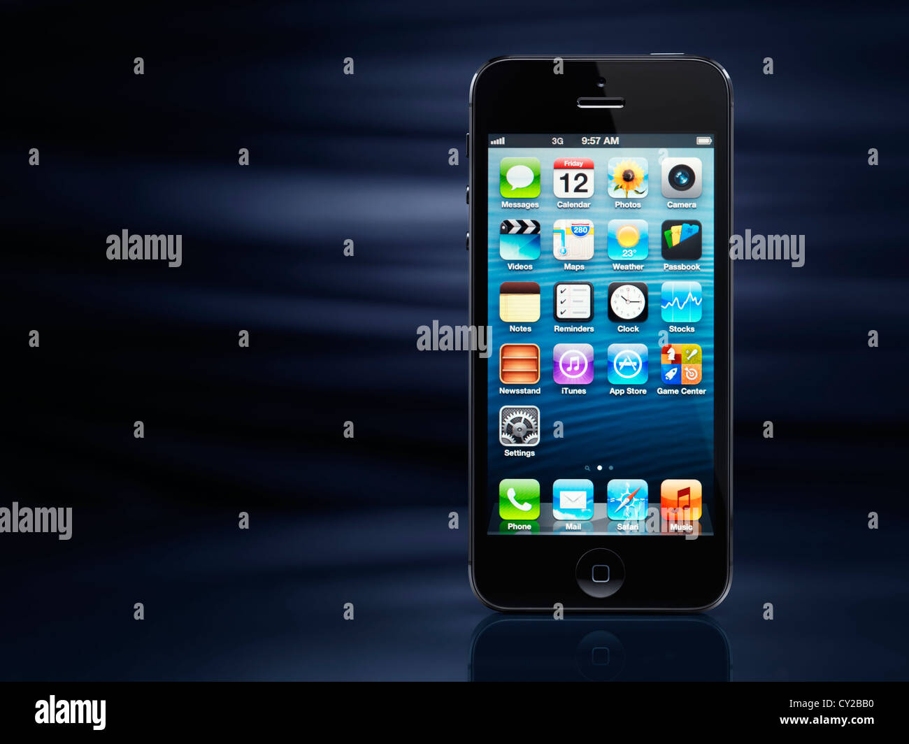 Apple iPhone 5 black smartphone isolated on dynamic blue background with  copy space Stock Photo - Alamy