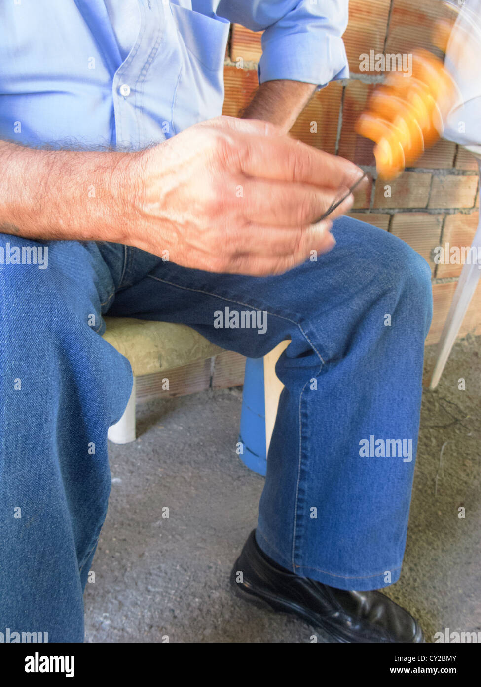 Old man with his Worry Beads, Crete, Greece Stock Photo