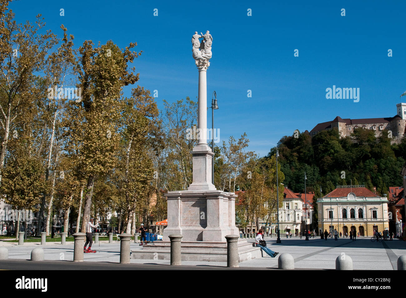 Replica of a golden Roman monument, Congress Square, Ljubljana, Slovenia Stock Photo