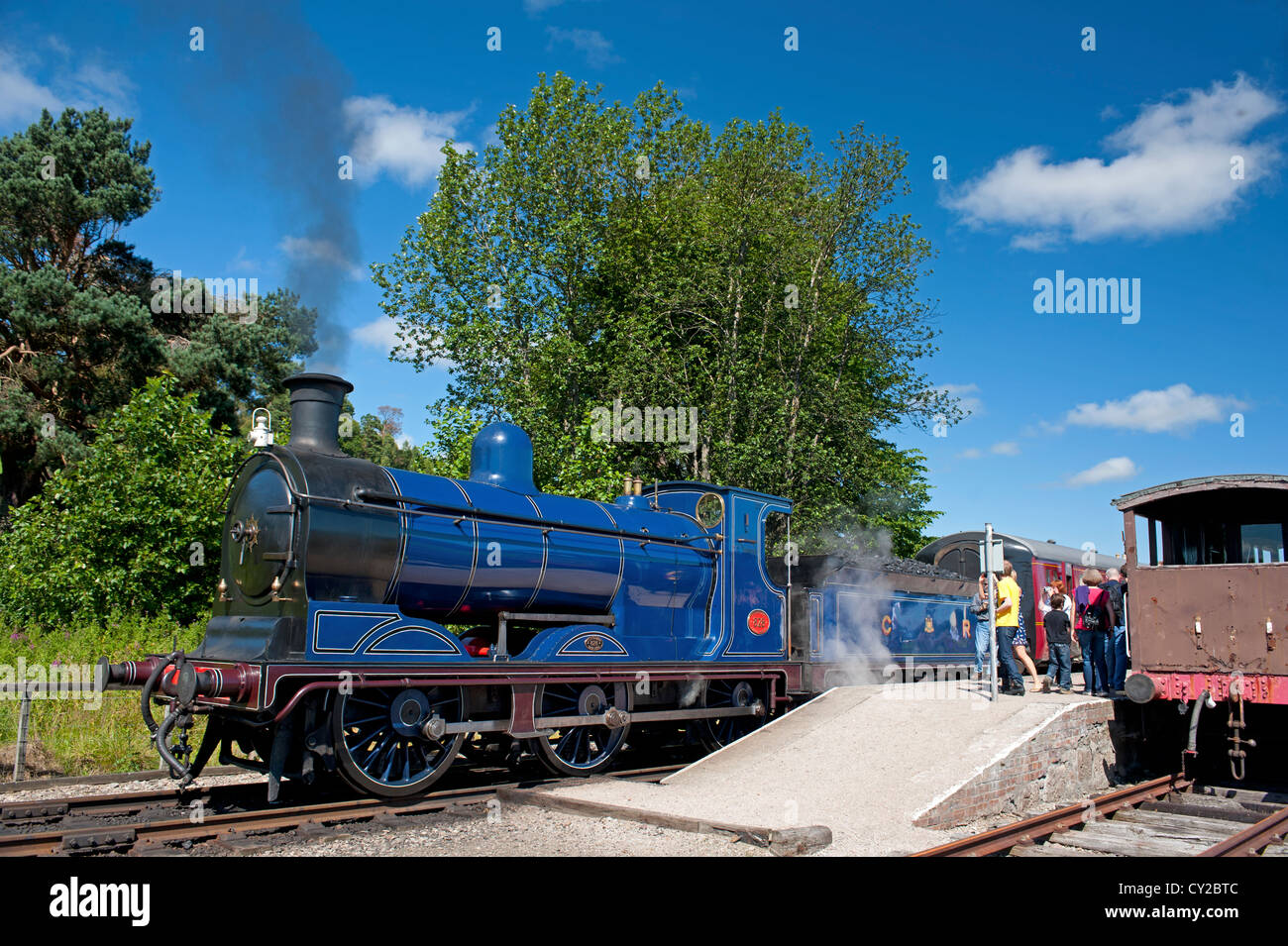 The Strathspey Railway Steam 828 at Broomhill station, Strathspey Invernessshire