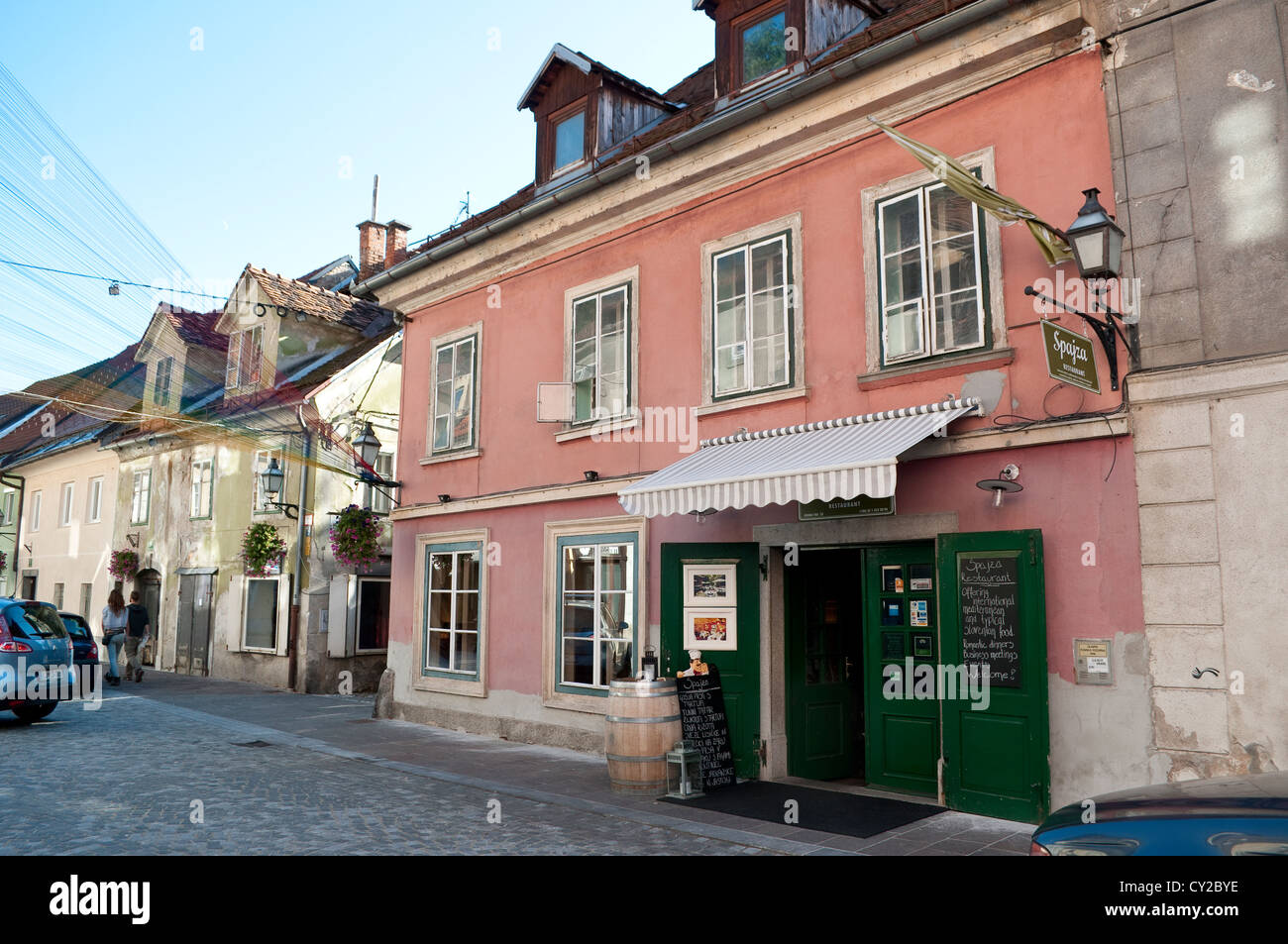 Restaurant, Upper Square, Ljubljana, Slovenia Stock Photo